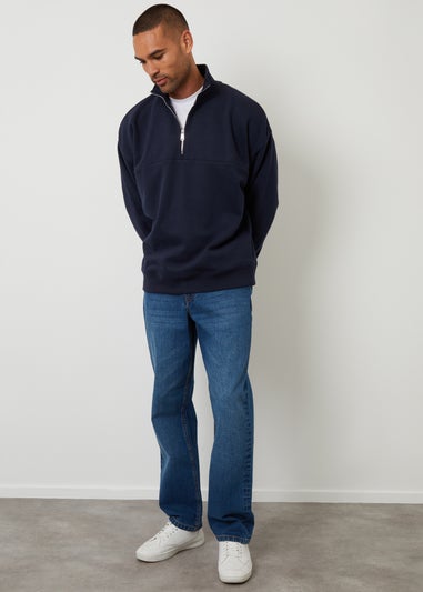 Threadbare Navy Half Zip Sweatshirt