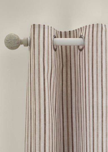 Catherine Lansfield Logan Stripe Lined Eyelet Curtains Natural