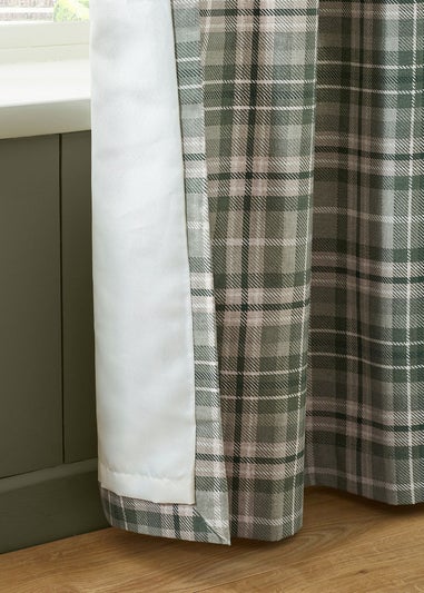Catherine Lansfield Green Cullen Thermal Check Brushed Cotton Eyelet Curtains
