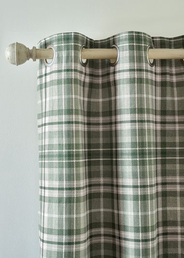 Catherine Lansfield Green Cullen Thermal Check Brushed Cotton Eyelet Curtains