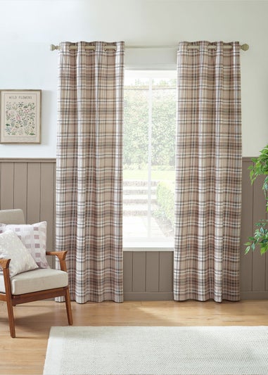 Catherine Lansfield Natural Cullen Thermal Check Brushed Cotton Eyelet Curtains