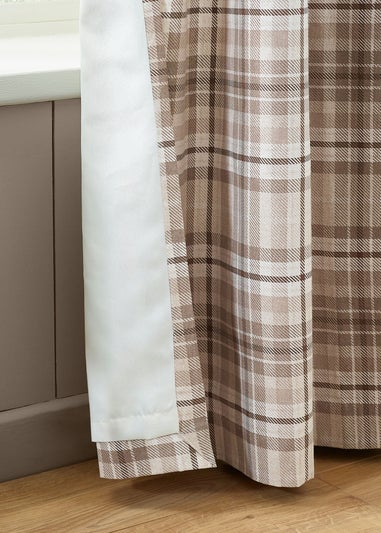 Catherine Lansfield Natural Cullen Thermal Check Brushed Cotton Eyelet Curtains