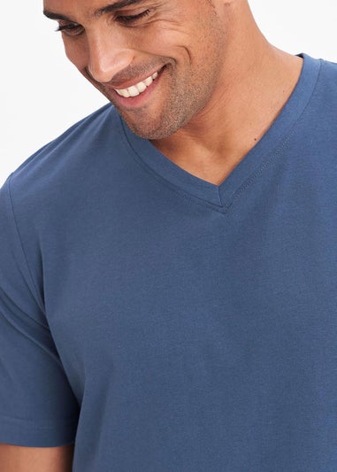 Cotton Traders Steel Blue V Neck T-Shirt