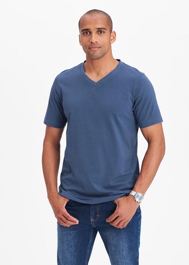 Cotton Traders Steel Blue V Neck T-Shirt