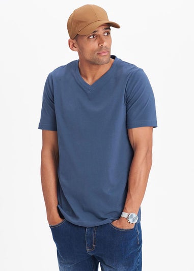 Cotton Traders Steel Blue V Neck T-Shirt