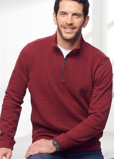 Cotton Traders Rusty Red Textured Zip Neck Top