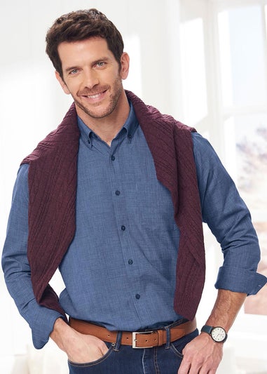 Cotton Traders Steel Blue Long Sleeve Soft Touch Crosshatch Shirt