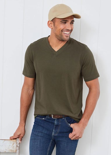 Cotton Traders Soft Khaki V Neck T-Shirt