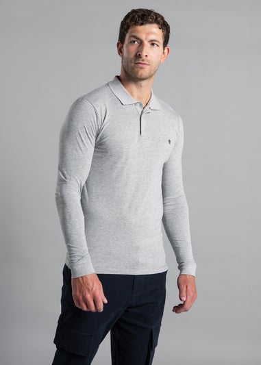 French Connection Navy Cotton Long Sleeve Polo Shirts 2 Pack