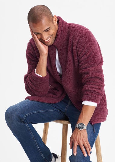 Cotton Traders Burgundy Sherpa Fleece Jacket
