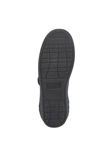 Cotton Traders Navy Adjustable Check Slippers
