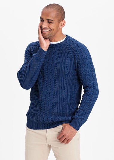 Cotton Traders Dark Sky Cotton Textured Cable Crew Neck Jumper