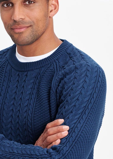 Cotton Traders Dark Sky Cotton Textured Cable Crew Neck Jumper