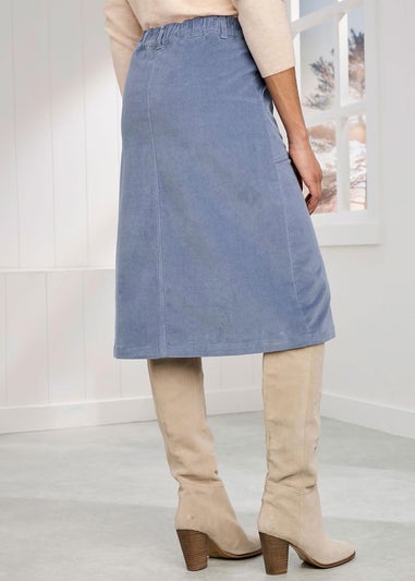 Cotton Traders Misty Blue Stretch Cord Midi Skirt