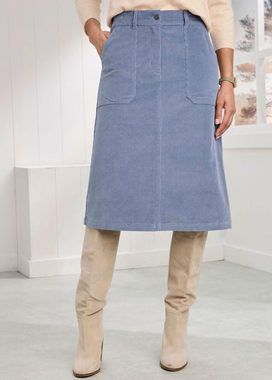 Cotton Traders Misty Blue Stretch Cord Midi Skirt