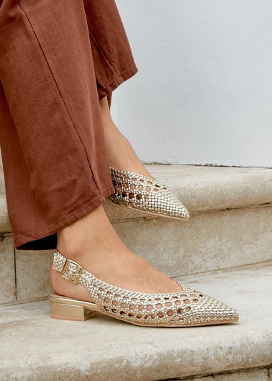 Linzi Carolina Gold Faux Leather Woven Ballet Flats