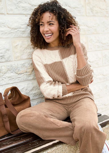 Cotton Traders Light Tan Patchwork Jumper