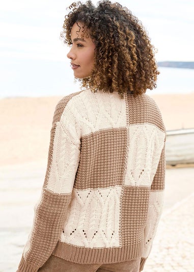 Cotton Traders Light Tan Patchwork Jumper