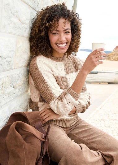 Cotton Traders Light Tan Patchwork Jumper