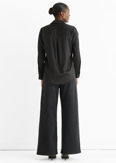 Gini London Black Satin Loose Fit Button Through Shirt