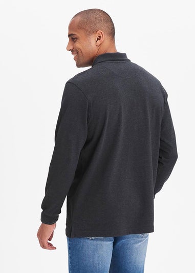 Cotton Traders Steel Grey Long Sleeve Polo Shirt