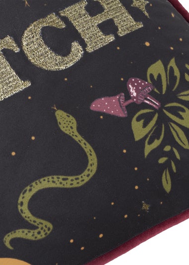 Furn Bad Witch Embroidered Velvet Black Magic Cushion