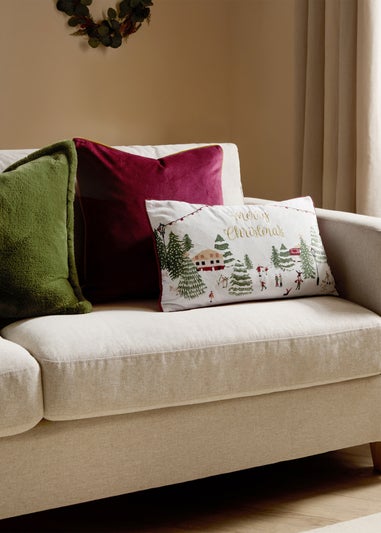 Furn Joy To All Embroidered Velvet Snow Berry Cushion