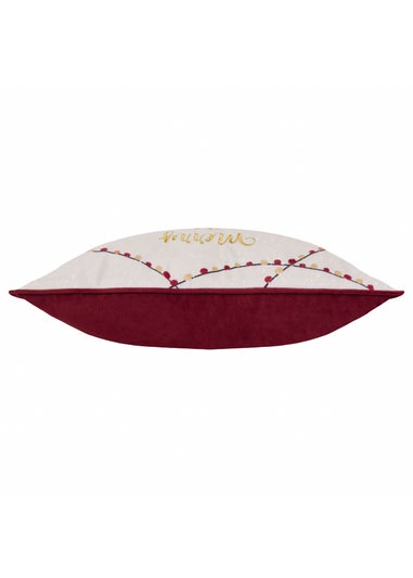 Furn Joy To All Embroidered Velvet Snow Berry Cushion