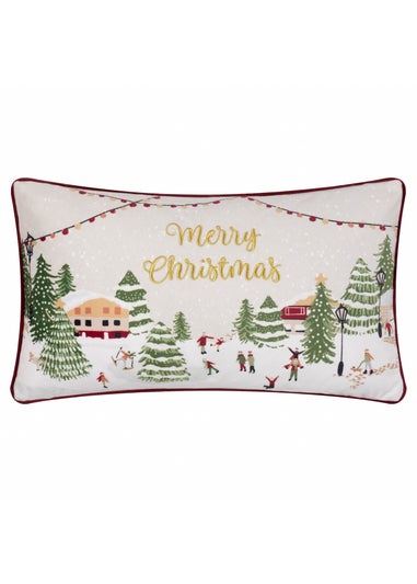 Furn Joy To All Embroidered Velvet Snow Berry Cushion