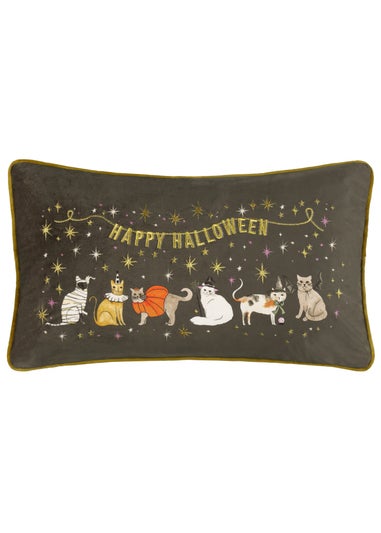 Furn Halloween Pawty Embroidered Velvet Multi Cushion