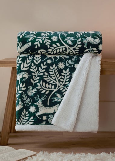 Furn Forest Green Skandi Woodland Sherpa Fleece Forest Throw