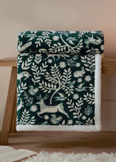 Furn Forest Green Skandi Woodland Sherpa Fleece Forest Throw