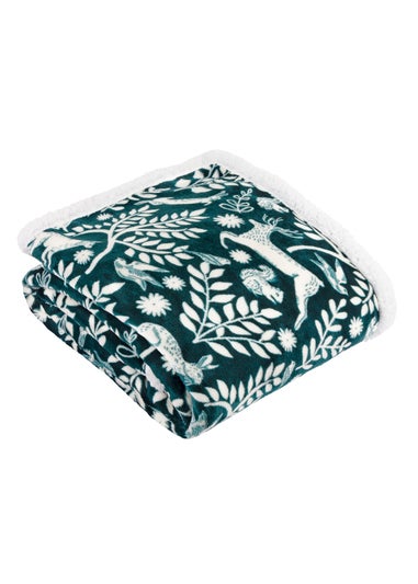 Furn Forest Green Skandi Woodland Sherpa Fleece Forest Throw