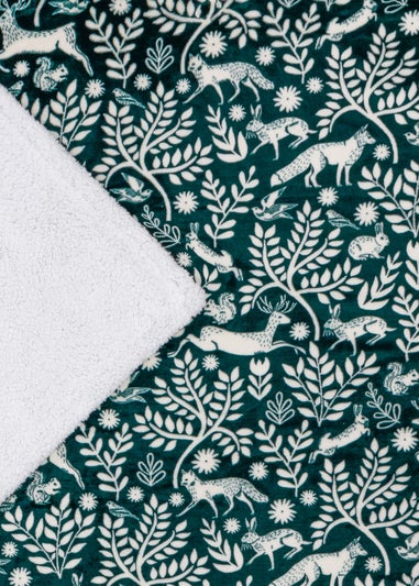 Furn Forest Green Skandi Woodland Sherpa Fleece Forest Throw