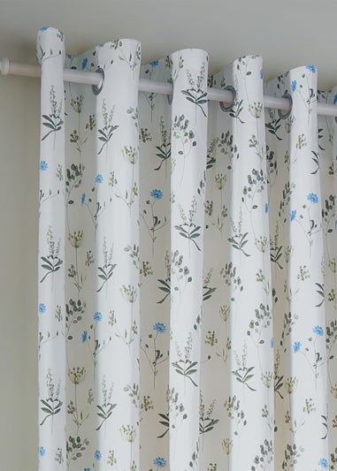 Wylder Nature Meadow 100% Cotton Lined White Eyelet Curtain Pair