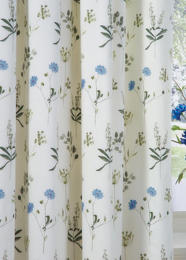 Wylder Nature Meadow 100% Cotton Lined White Pencil Pleat Curtain Pair