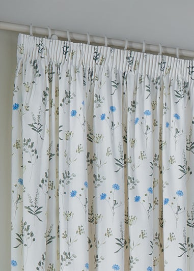 Wylder Nature Meadow 100% Cotton Lined White Pencil Pleat Curtain Pair