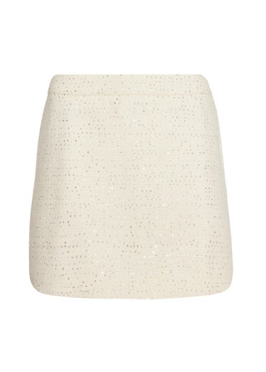 Quiz Cream Boucle Sequin Mini Skirt
