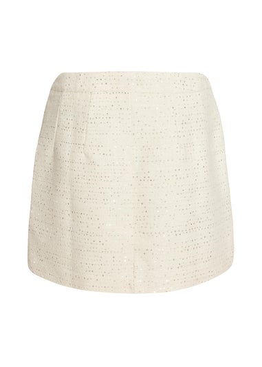 Quiz Cream Boucle Sequin Mini Skirt