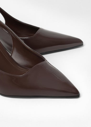 Quiz Brown Patent Sling Back Court Heels