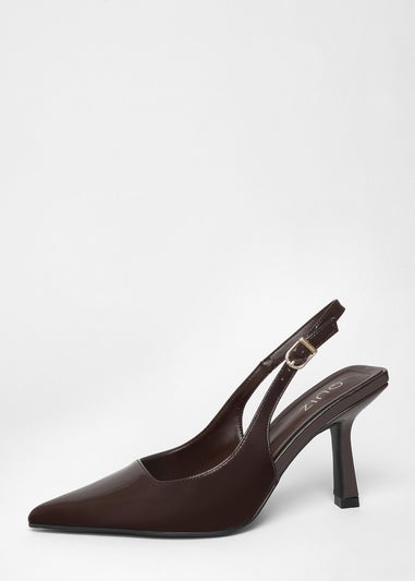 Quiz Brown Patent Sling Back Court Heels