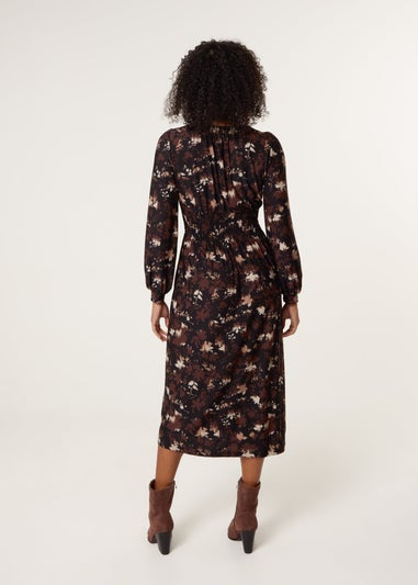 Blue Vanilla Brown Button Front Midi Dress