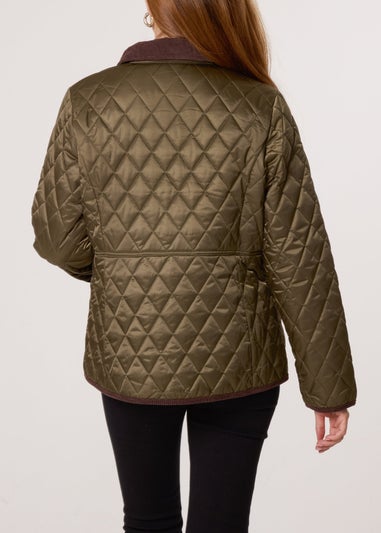 Blue Vanilla Khaki Diamond Quilted Cord Collar Coat