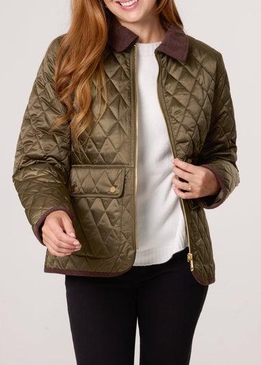 Blue Vanilla Khaki Diamond Quilted Cord Collar Coat