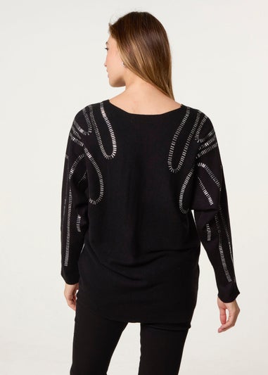 Blue Vanilla Black Embellished Shoulder Jumper