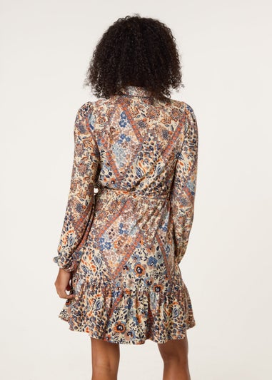 Blue Vanilla Beige Belted Mini Shirt Dress