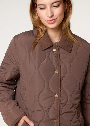 Blue Vanilla Brown Quilted Cord Collar Coat
