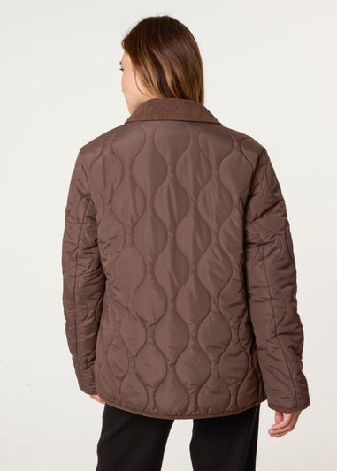 Blue Vanilla Brown Quilted Cord Collar Coat
