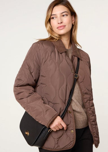 Blue Vanilla Brown Quilted Cord Collar Coat