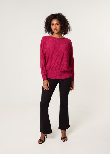 Blue Vanilla Burgundy Rhinestone Batwing Top